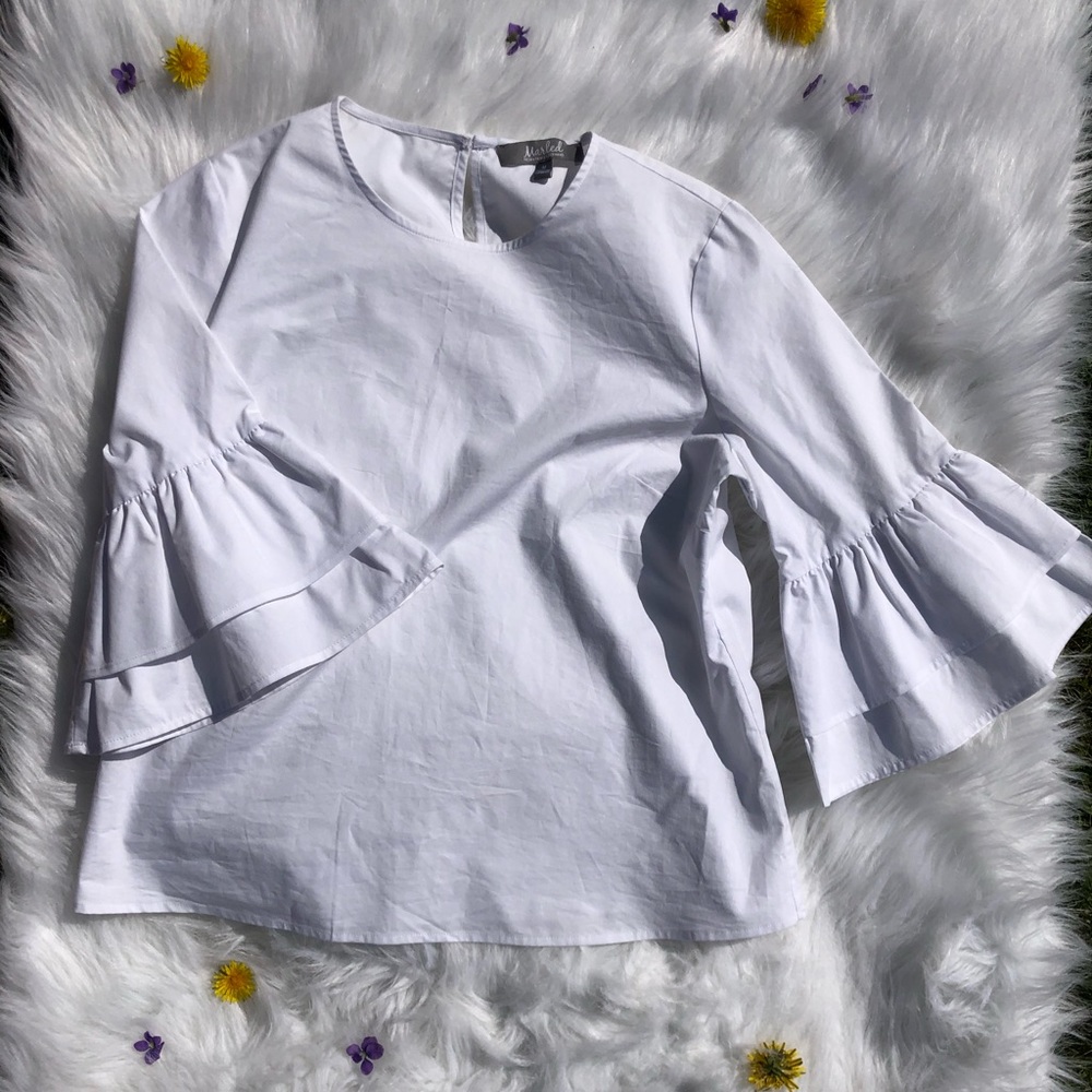 Marked White Ruffled Sleeve Top